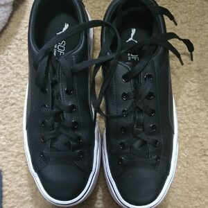 Puma Black Leather Sneakers with White Sole